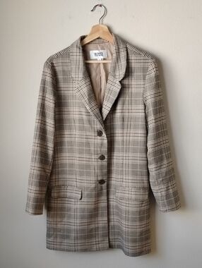 🍁🍂 BB Dakota Size L Houndstooth Long Coat in Beige and Black